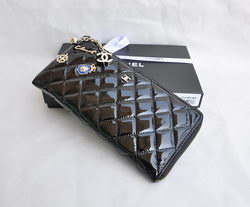 Cheap Chanel Patent Leather Zip Around Wallet 37241 Black Online